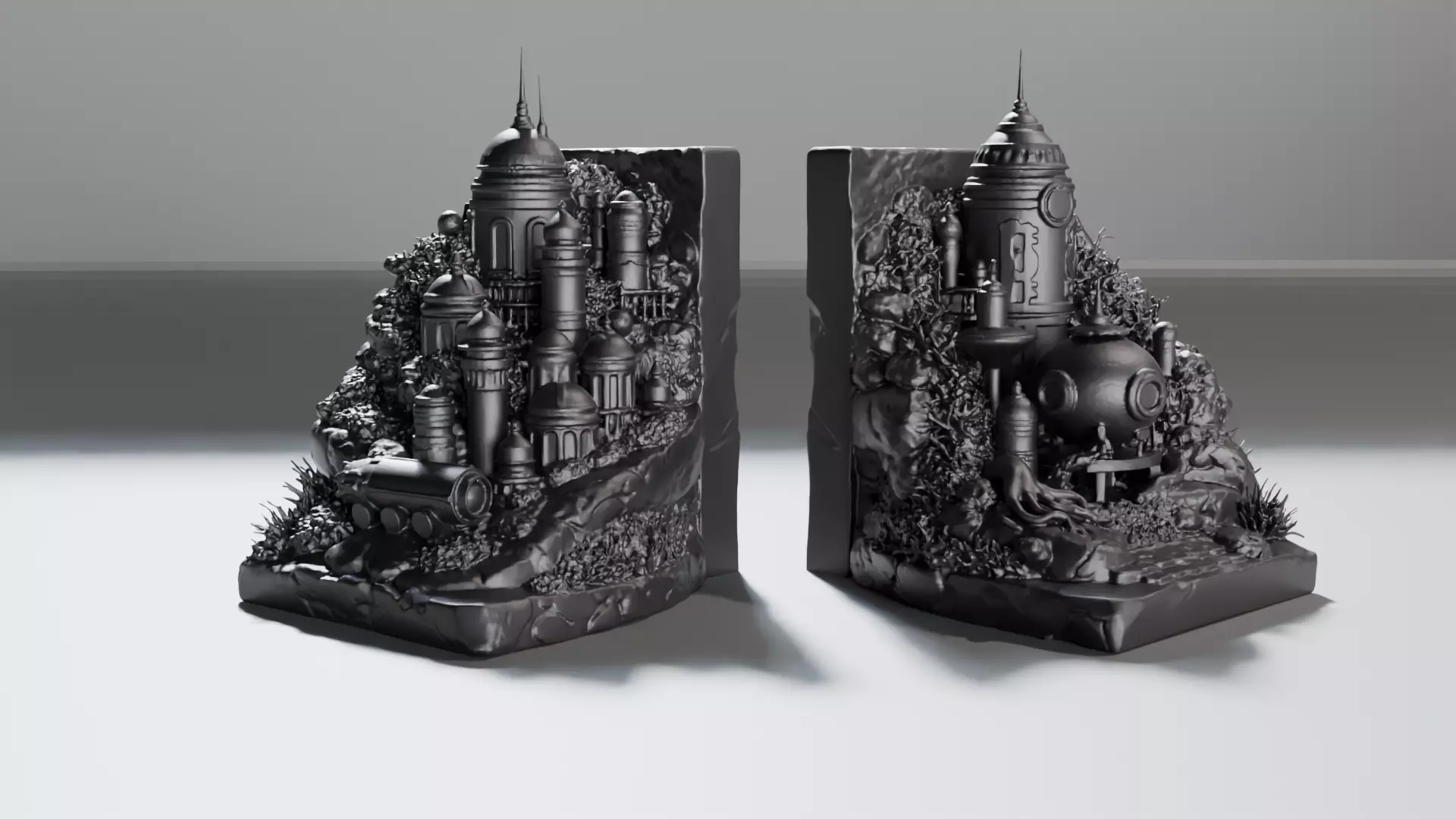 Abyss Station Mariana Trench Dieselpunk Bookend Unscaled 3D print model