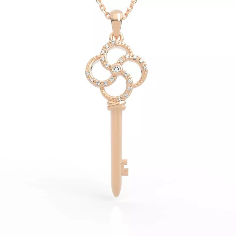 Stunning Clover Key Pendant Diamond 3D print model