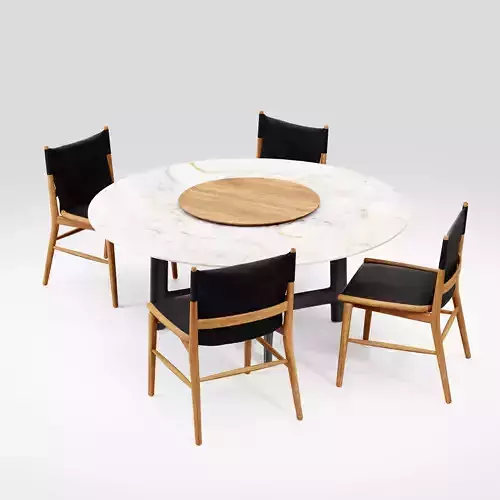 Round Marble Dining Table with Chairs 3D Model Low-poly 3D model 2