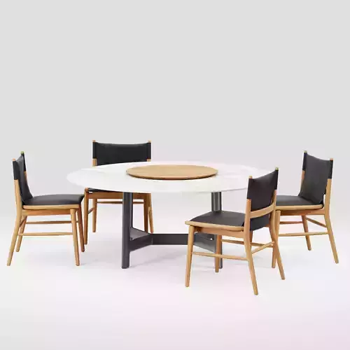Round Marble Dining Table with Chairs 3D Model Low-poly 3D model