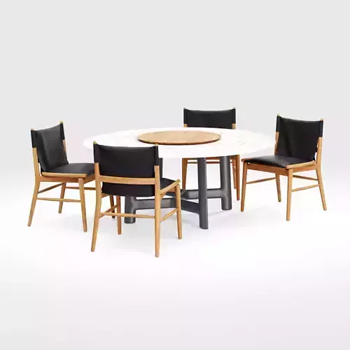 Round Marble Dining Table with Chairs 3D Model Low-poly 3D model 3