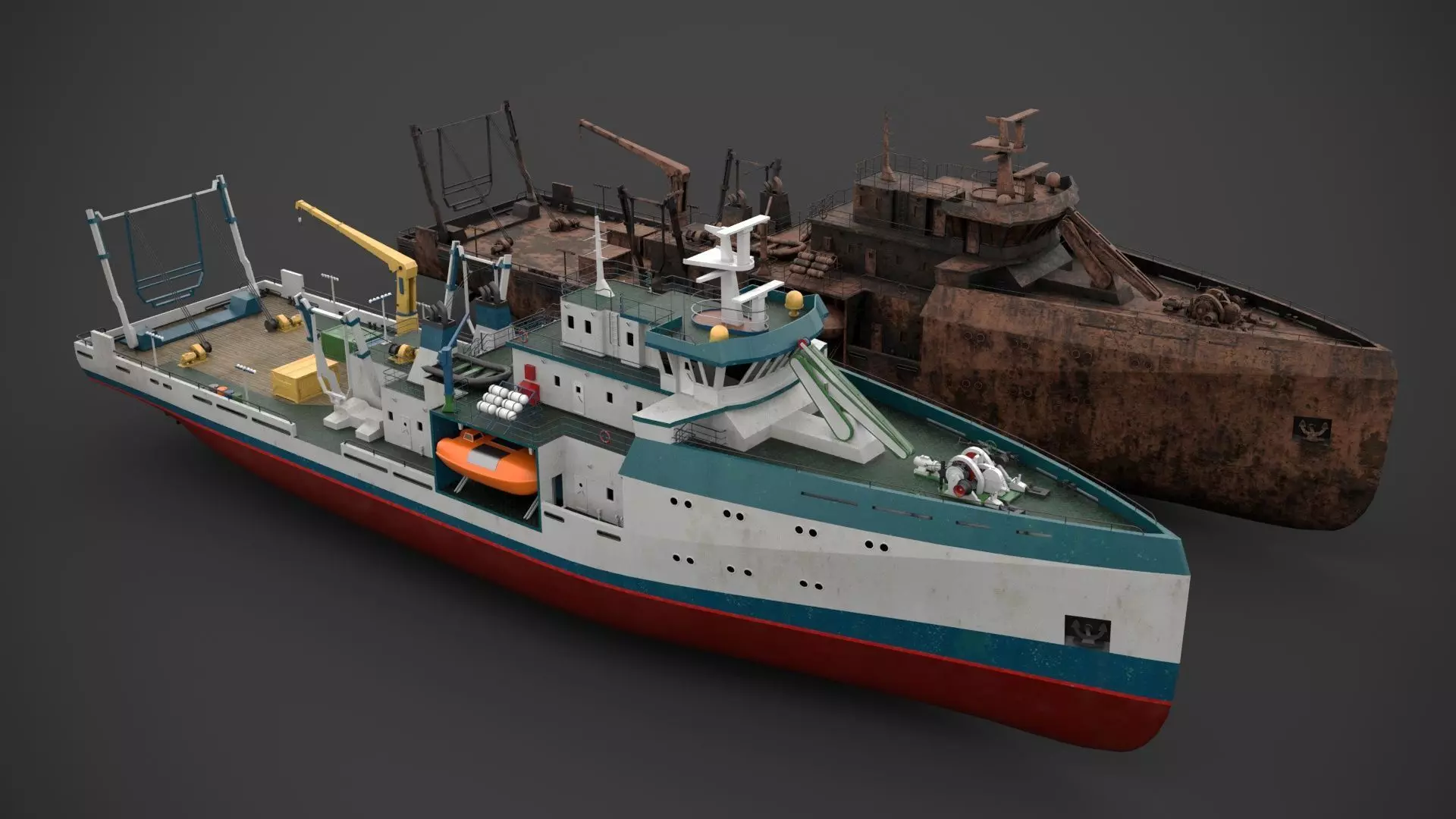 Ocean research vessel Low-poly 3D model