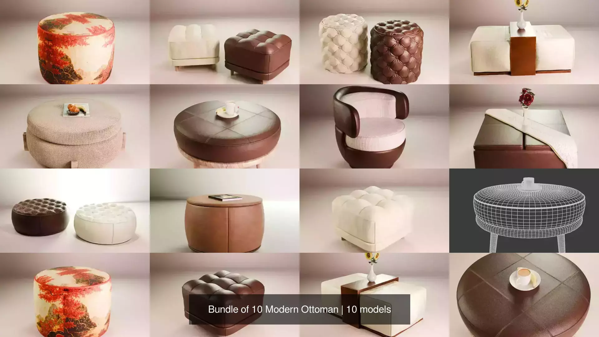 Bundle of 10 Modern Ottoman 3D Model Pack