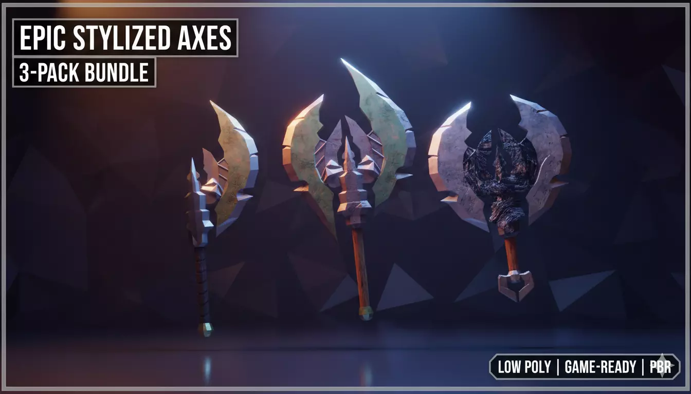 Epic Stylized Axe Bundle Low Poly PBR Low-poly 3D model