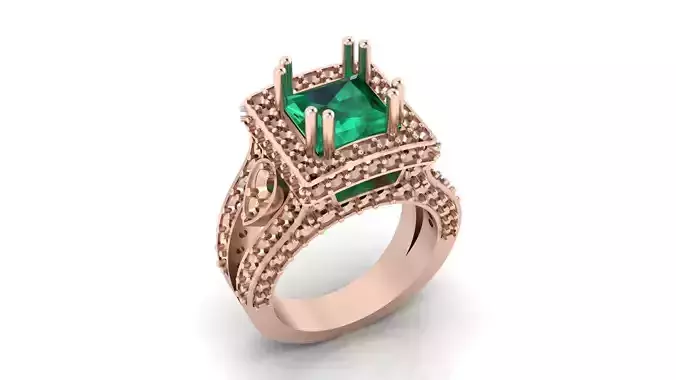 princes cut emerald halo engagement jewelry ring