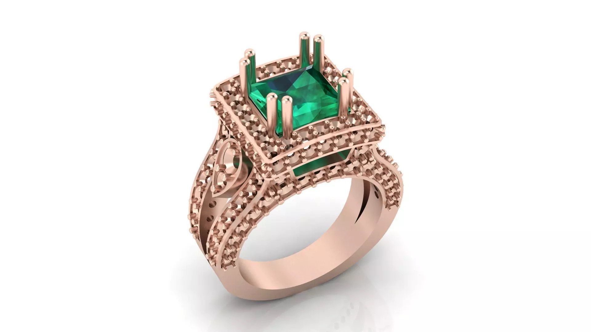 princes cut emerald halo engagement jewelry ring 3D print model