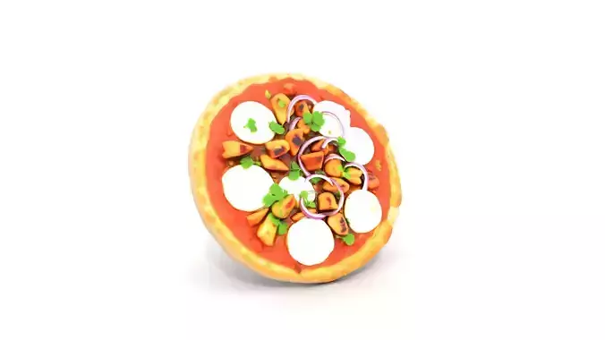 BBQ Chicken Pizza with Fresh Toppings Low-poly 3D model 4