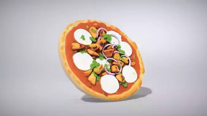 BBQ Chicken Pizza with Fresh Toppings Low-poly 3D model