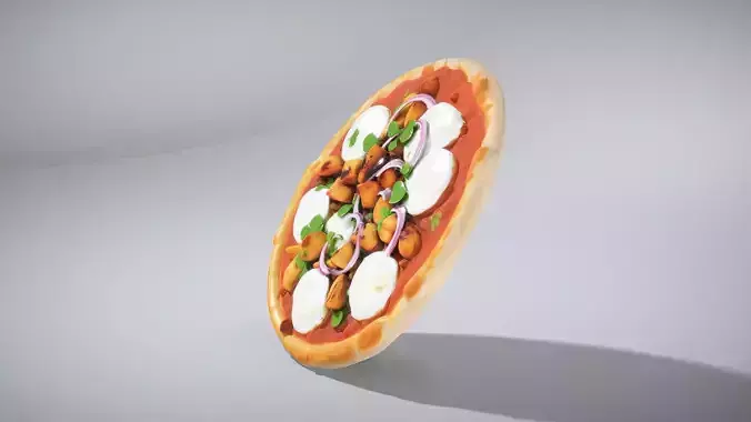 BBQ Chicken Pizza with Fresh Toppings Low-poly 3D model 2