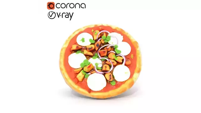 BBQ Chicken Pizza with Fresh Toppings Low-poly 3D model 5