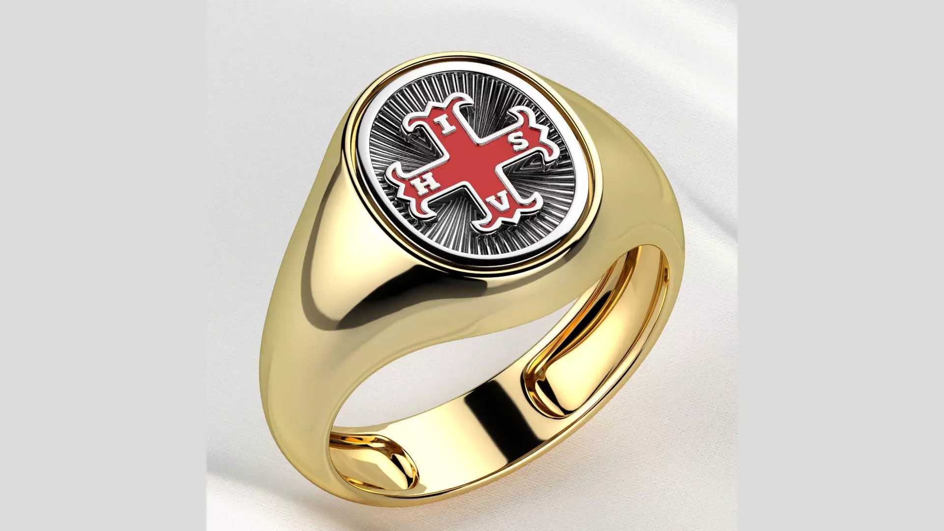 Red Cross Mason Gold Ring 3D print model
