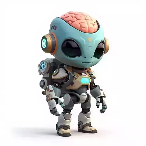 Stylized Chibi Cyber-Brain Robot 3D Model