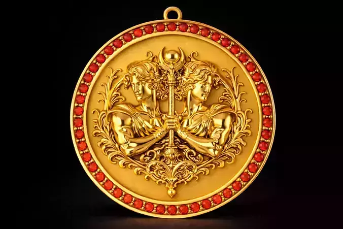 Gemini Zodiac Gemstone Pendant 3D Printable Model