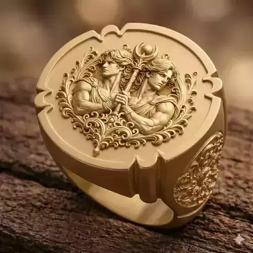 Gemini Zodiac Signet Ring 3D Printable Model