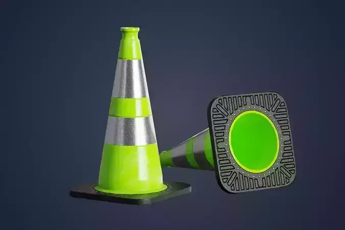 Lime traffic cone with reflector PBR Game-Ready