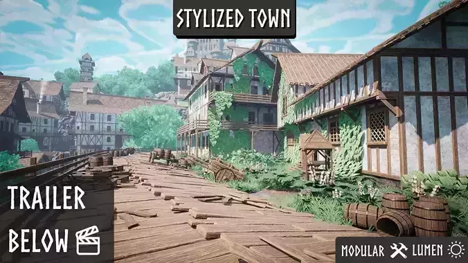 Modular Medieval Town Low-poly 3D model