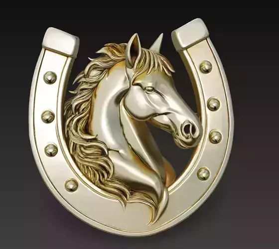 Horse Head in Classic Horseshoe - Luxury Lucky Wall Relief