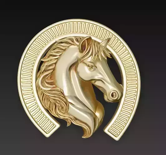 Horse Head in Minimal Horseshoe Frame - Elegant Lucky Relief