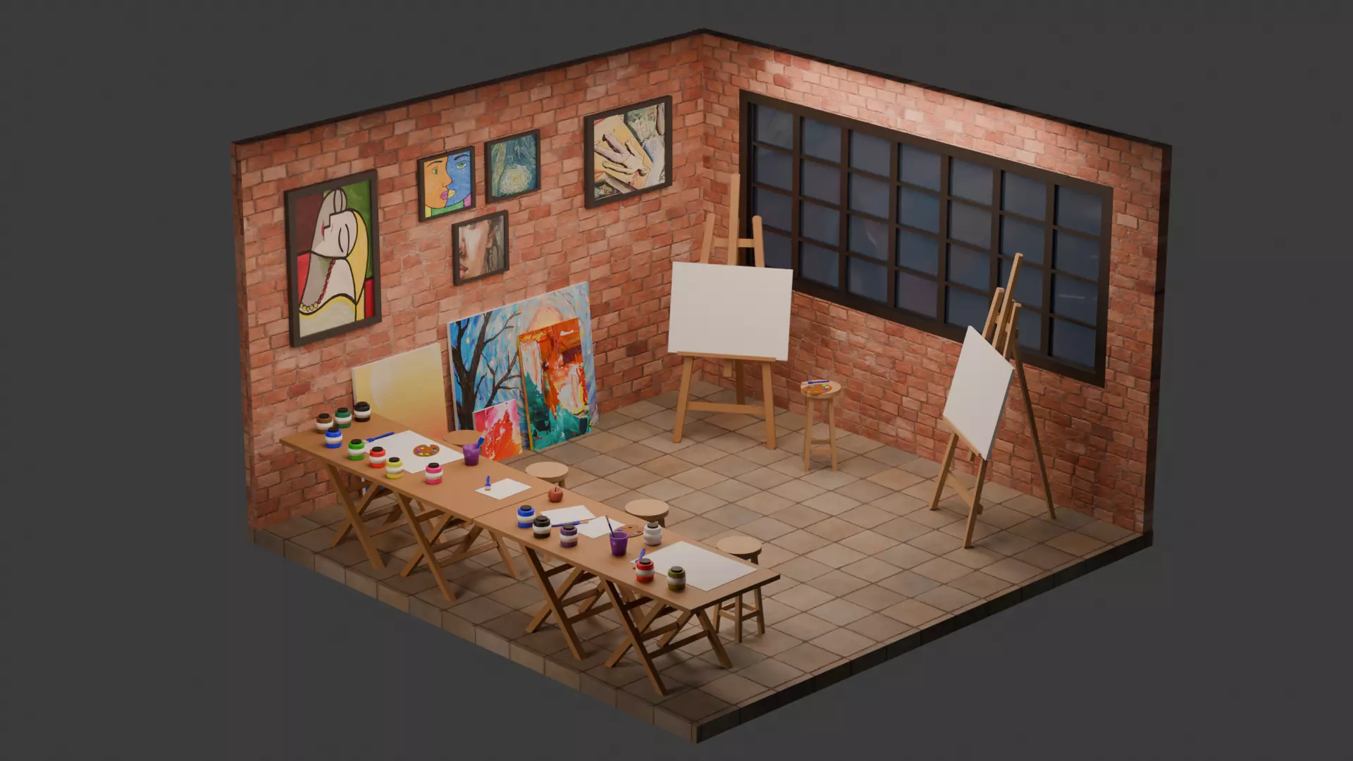 Stylized Art Studio Platformer Cutaway Environment Diorama 3D model