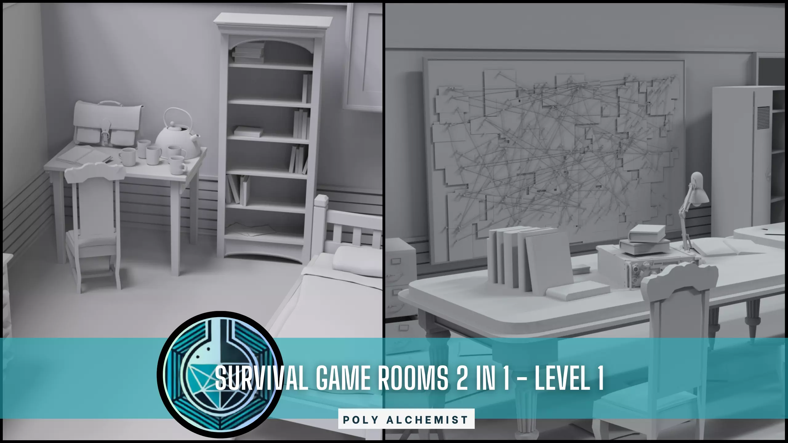 Survival Game Rooms 2 In 1 Pack - Level 1 Low-poly 3D model