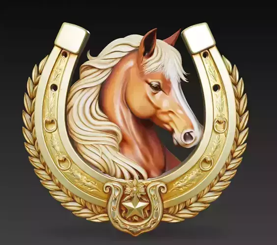 Golden Horseshoe with Horse Head - Luxury Lucky Wall Relief