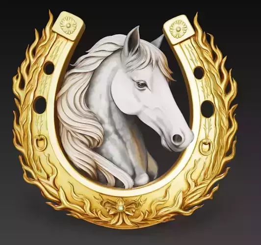 Golden Horseshoe with Horse Head - Luxury Lucky Wall Relief