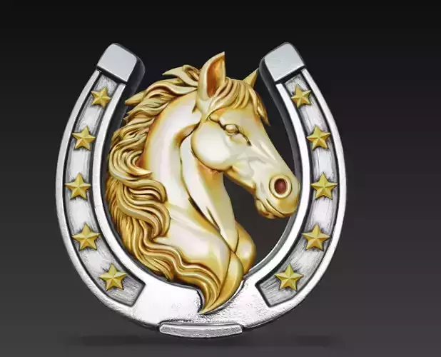 Golden Horse Head Horseshoe Relief - Lucky Western Equestrian