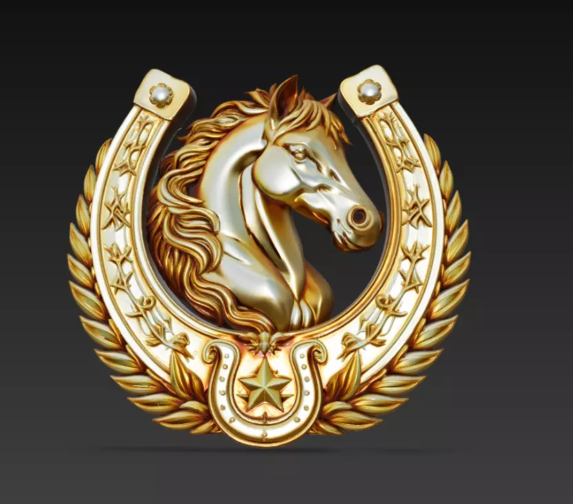 Golden Horseshoe Horse Emblem - Luxury Equestrian Wall Relief 3D print model