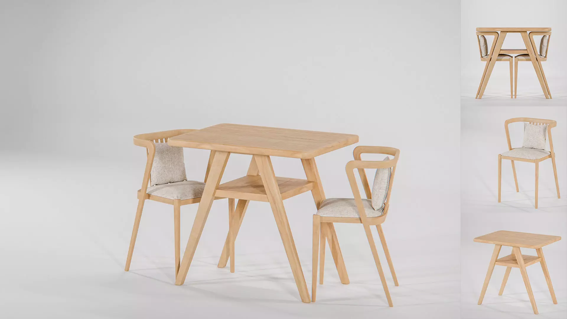 Bistro Dining Set Wood and Fabric 3D model