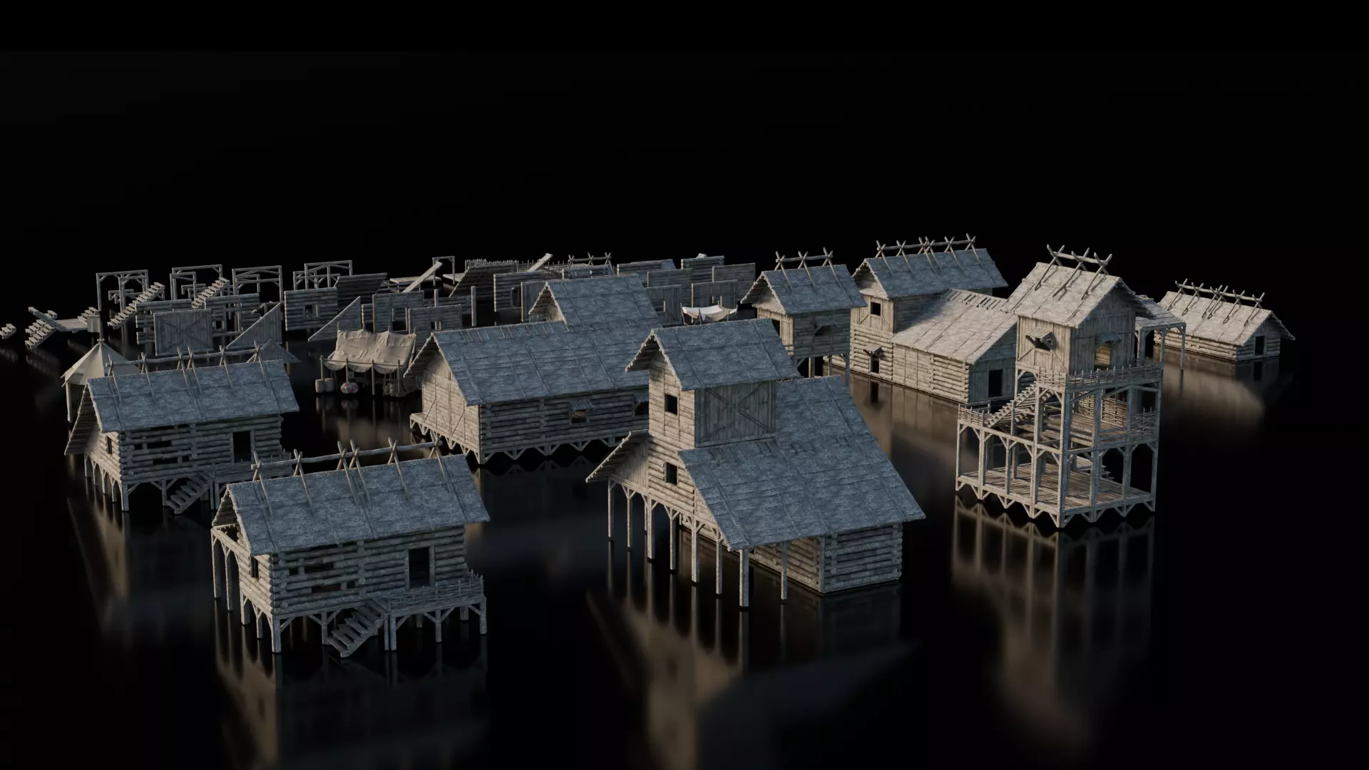 Game Assets Medieval House Modular Assets - Village Props Low-poly 3D model