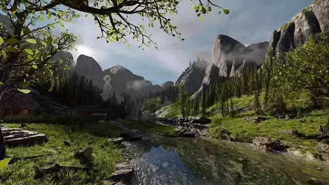 Mountain valley Farmstead Scene 3D model