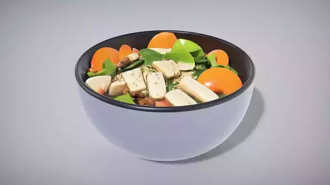 Vibrant Asian Sesame Salad Bowl Low-poly 3D model
