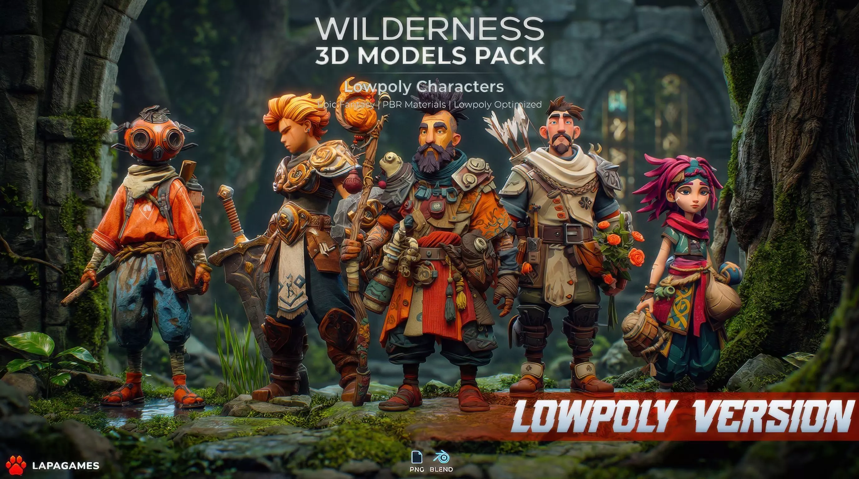 Fantasy Wilderness Civilians LowPoly Low-poly 3D model