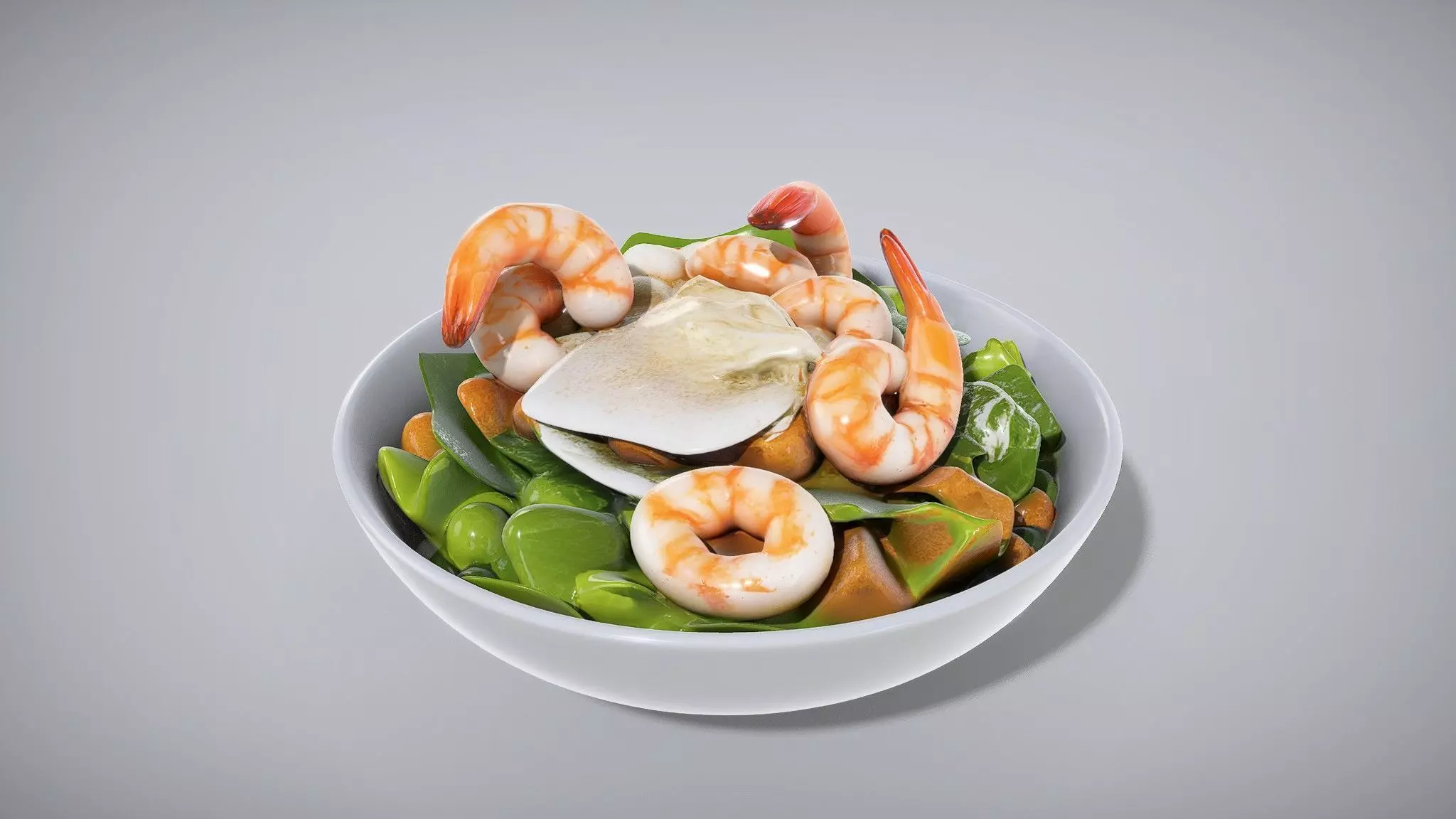 Elegant Shrimp Caesar Salad Low-poly 3D model