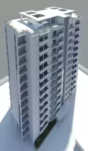 High Rise Residential Apartment Building 15 Floors Revit 2024 3D model