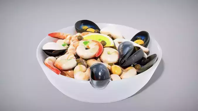 Mixed Seafood Salad with Glossy Finish Low-poly 3D model
