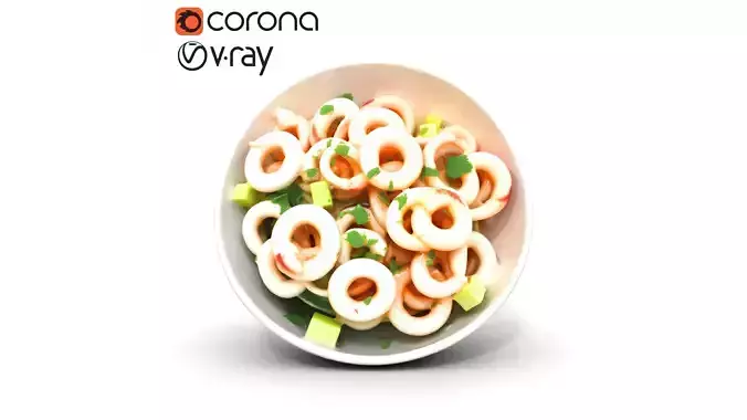 Mediterranean Calamari Salad - Photorealistic Studio Shot Low-poly 3D model 5