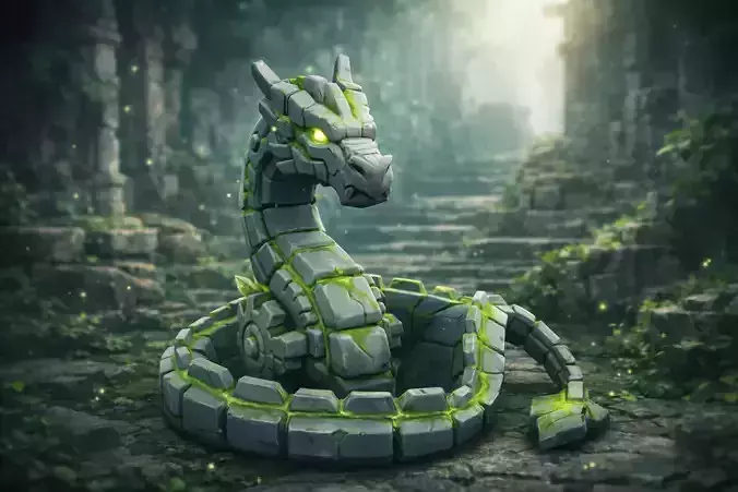 Stylized Stone Mech Dragon Statue