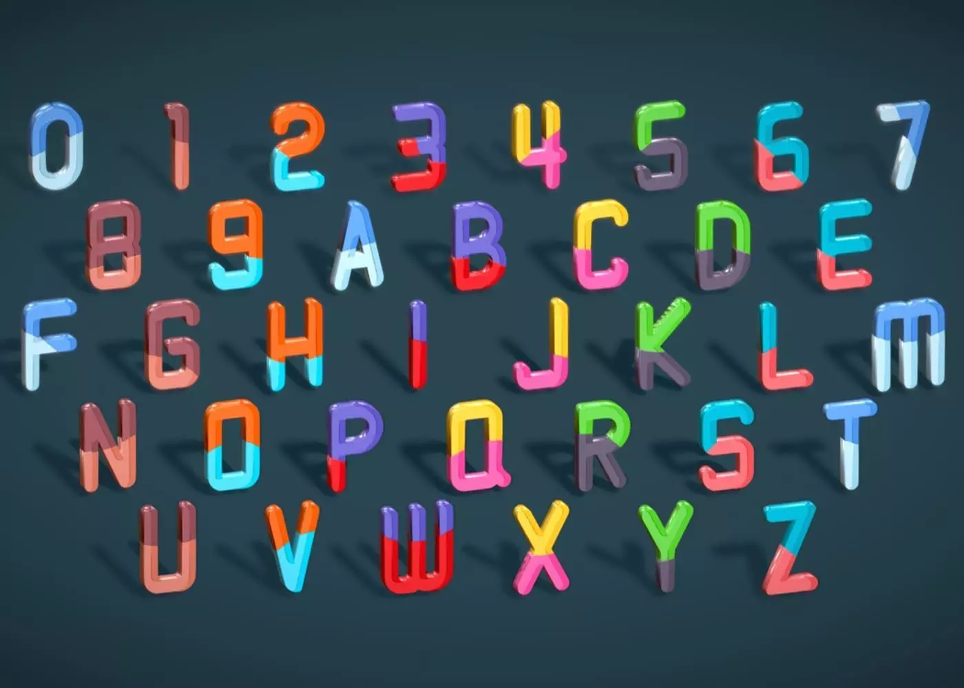 Simple Alphabets Numbers Pack 9 - Stylized Toon Metallic Set Low-poly 3D model