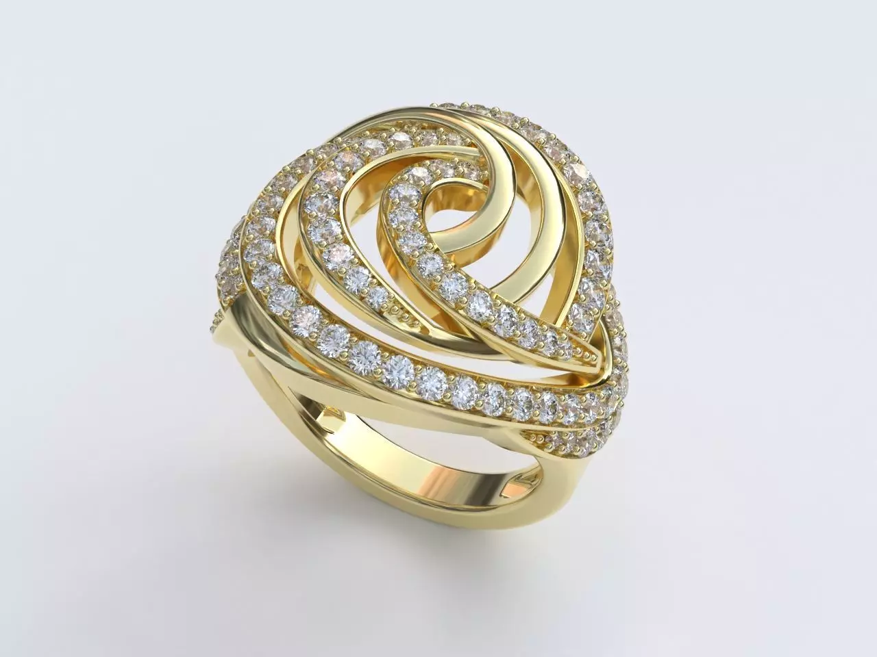 Ring -Cocktail-Intertwined Diamond Swirl Ring in Yellow Gold 3D print model