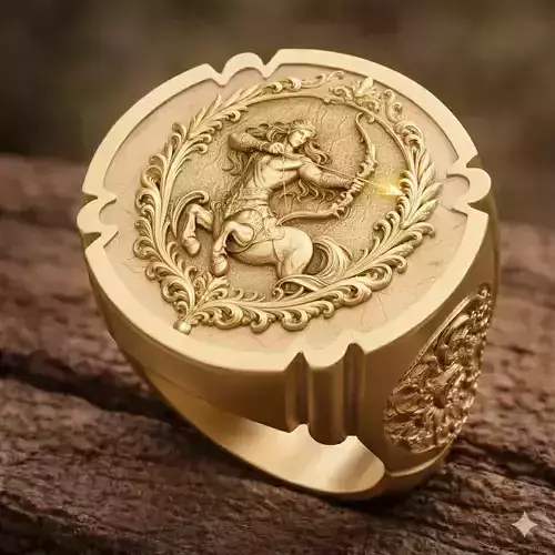 Sagittarius Zodiac Signet Ring 3D Printable Model