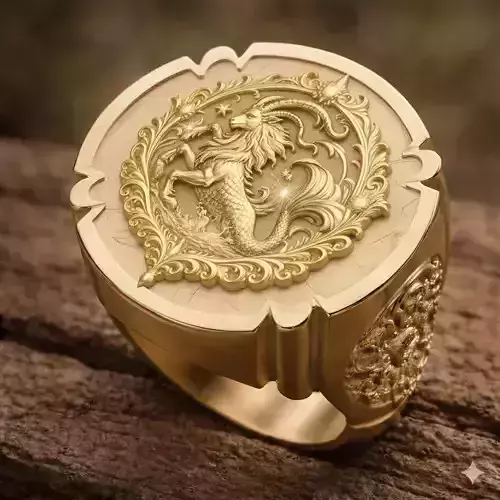 Capricorn Zodiac Signet Ring 3D Printable Model