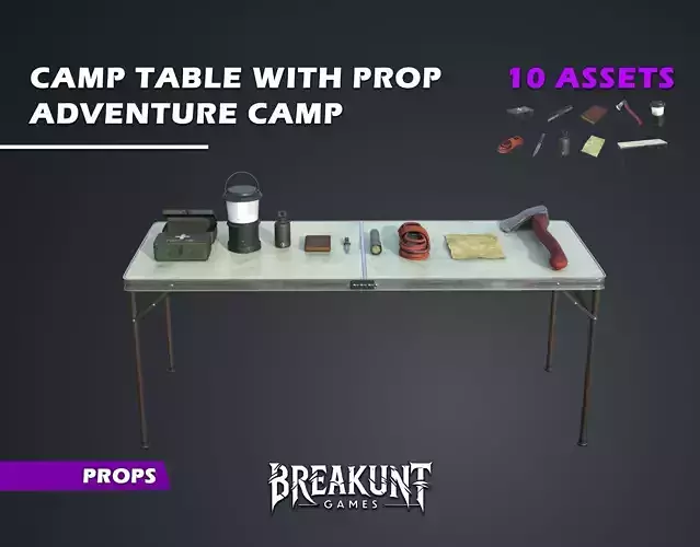 Camp Table With Prop - 10 assets - Adventure camp