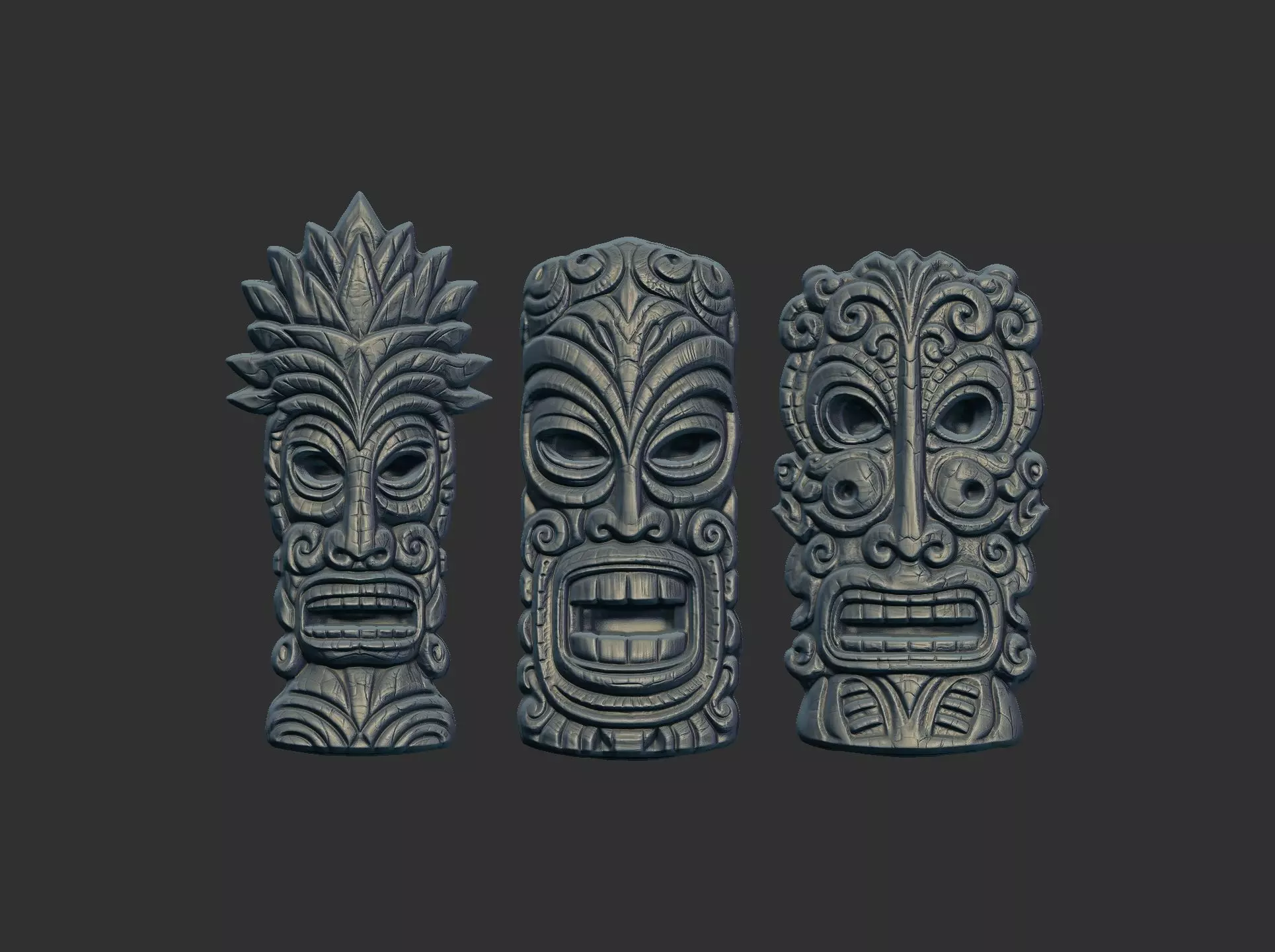 Stylized Polynesian Tiki Masks 3D Bas-Relief Models 3D print model