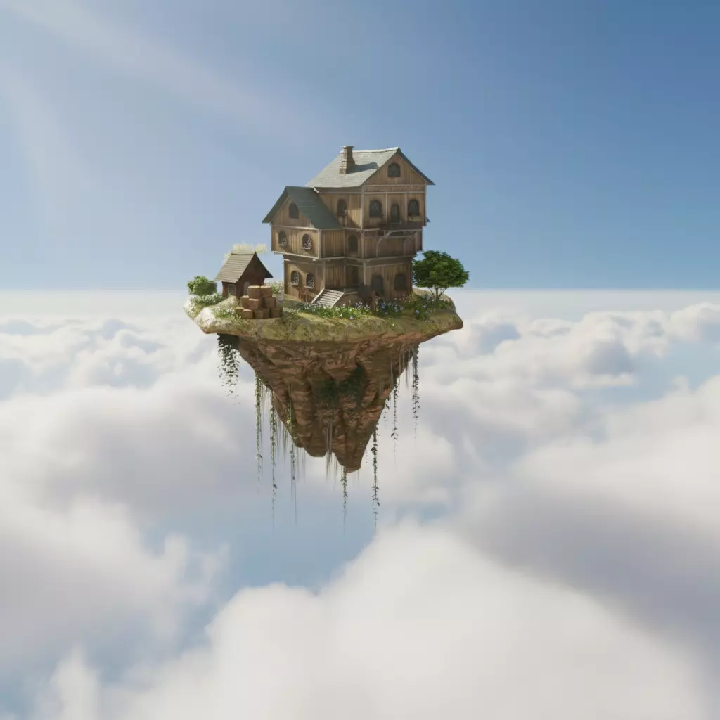 Floating Island House Low-poly 3D model