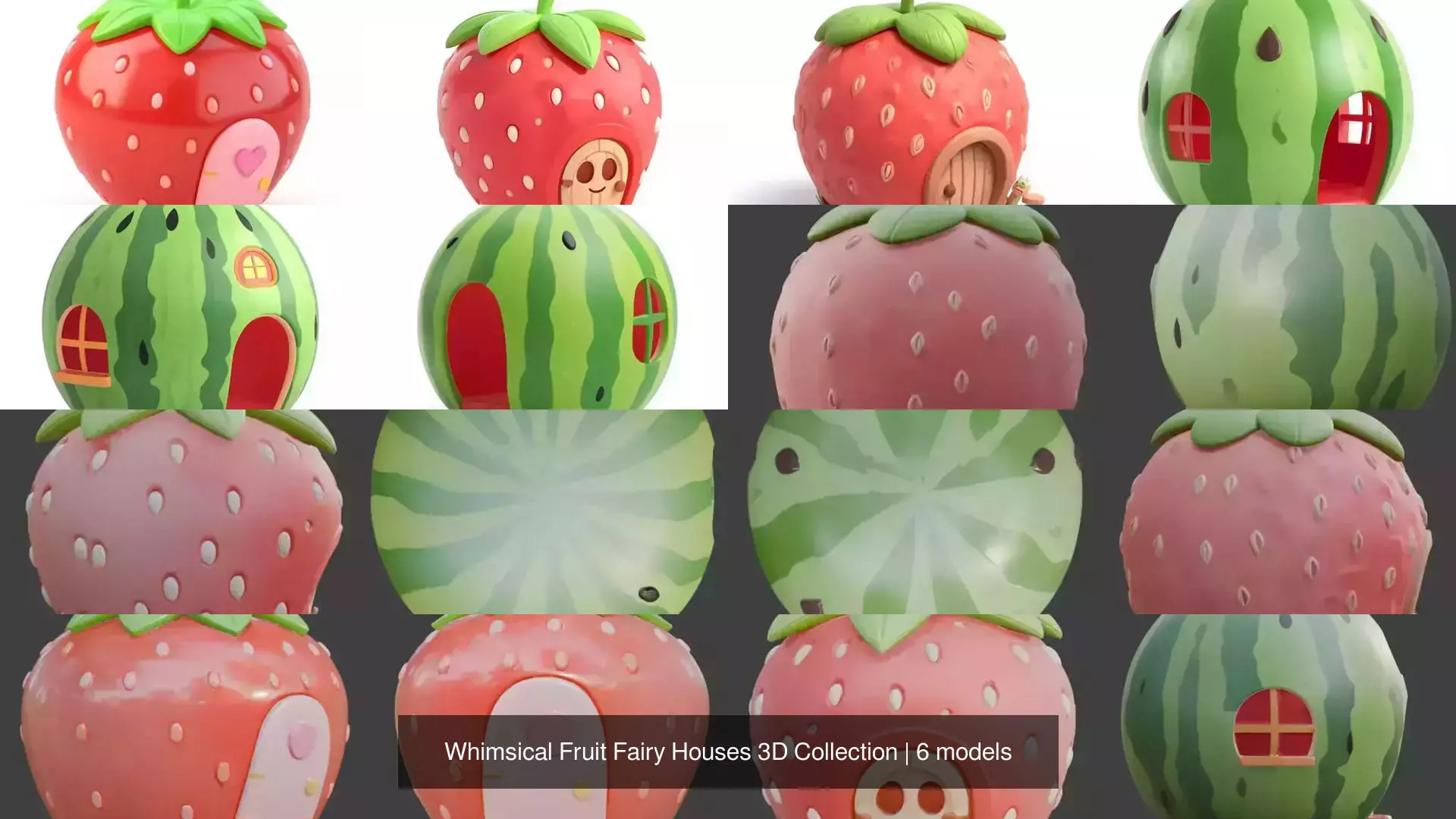 Whimsical Fruit Fairy Houses 3D Collection 3D Model Pack