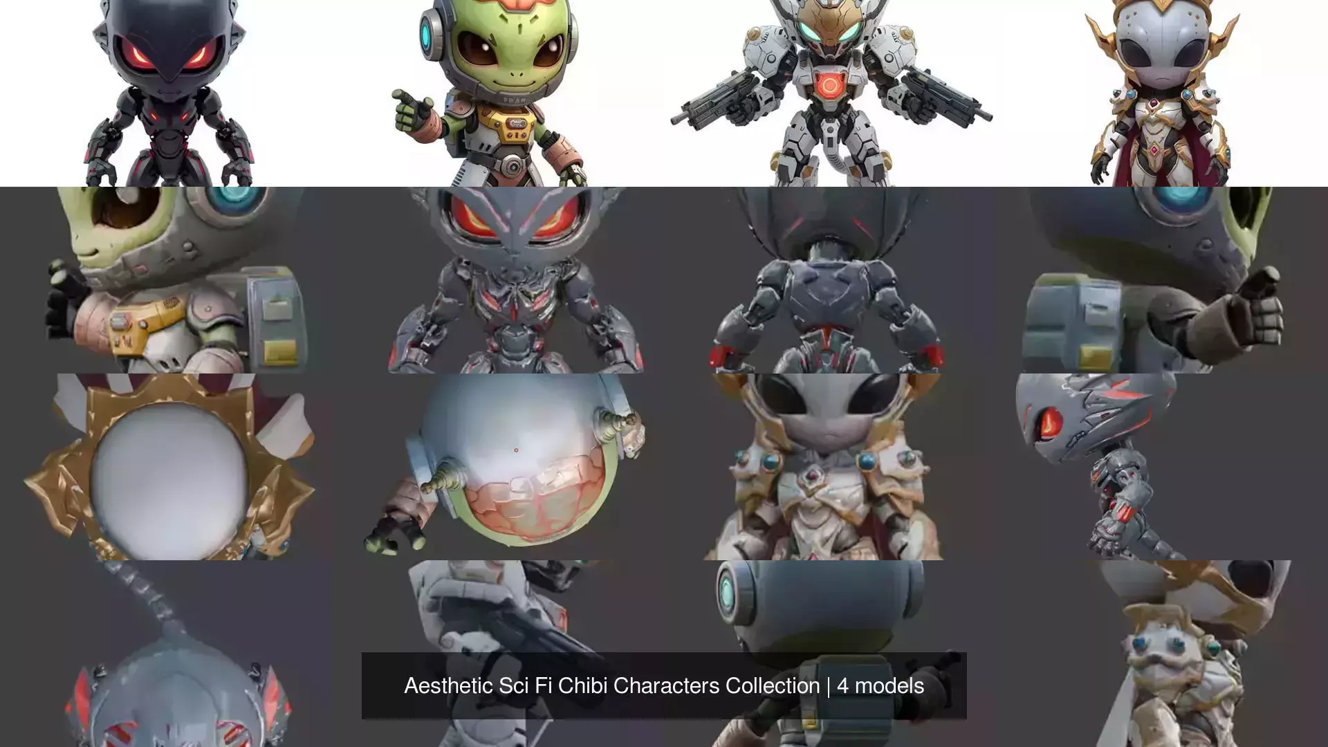 Aesthetic Sci Fi Chibi Characters Collection 3D Model Pack