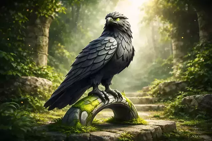 Stone Eagle Statue Stylized Fantasy