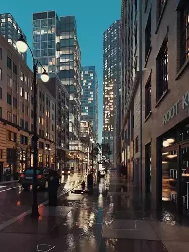 Low Poly City Street Scene Modern Urban Exterior Game Ready Low-poly 3D model