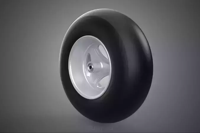 SLICK SILVER THREE SPOKE TREAD TIRE RIM CART WHEEL BARROW RUBBER 3D model 6